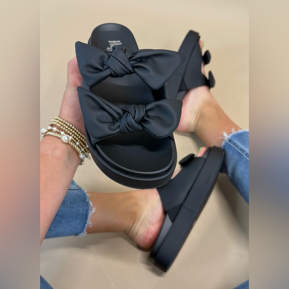 Black Bow Slide Sandals